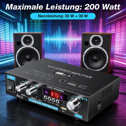 udioverstärker 2-Kanal 600W Mini HIFI Digital Bluetooth Verstärker mit FM-Radio, TF-Karte, AUX, U-Disk, MP3-Format, Höhen- und Bassregler für Zuhause oder Auto