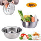 3‑in‑1 Set mit Bassin und Abgießschalen/Abtropfschalen sowie Reibe, mit filtrierbarem Abtropfkorb zum Waschen, Abtropfen und Mischen