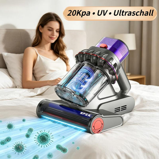 Milbensauger Staubsauger Matratzenreiniger Allergiker-Handstaubsauger Polsterreiniger |20000 Pa Saugkraft 400 W 100.000 Schläge/Min Ultraschall UV-C-Licht | Für Matratzen Bett Sofa Polster Textilien