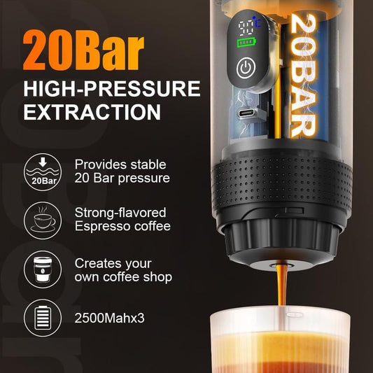 Diese tragbare elektrische 3-in-1-Espressomaschine eignet sich für große Kapseln, kleine Kapseln und gemahlenen Kaffee.
