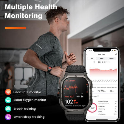 Smartwatch mit Anruffunktion und SMS, 60‑Tage Akkulaufzeit, 1,83″ AMOLED‑Display, wasserdicht bis 50 m, Vollmetallgehäuse, kompatibel mit Android‑ und iOS‑Geräten