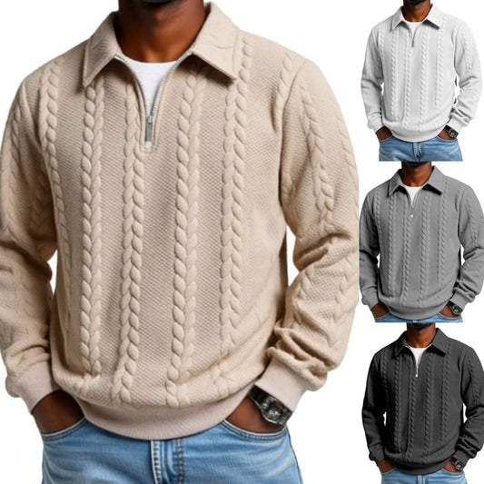 Herren Herbst Winter Outfits gestrickte Polo Hals Langärmeliges Sweatshirt für Daliy Wear, Old Money Reißverschluss Halbknopf Design, lässige vielseitige trendige einfache Pullover, essentiell für den Kleiderschrank des Mannes.