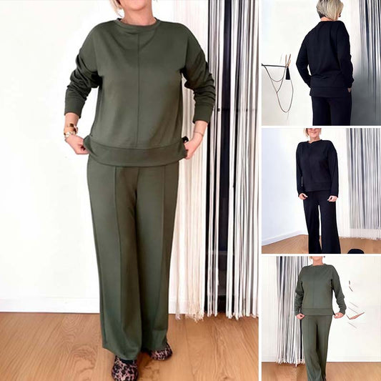 Damen lässiges Set: Langarm-Oberteil und Weitbeinhose
