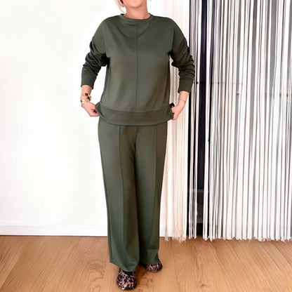 Damen lässiges Set: Langarm-Oberteil und Weitbeinhose