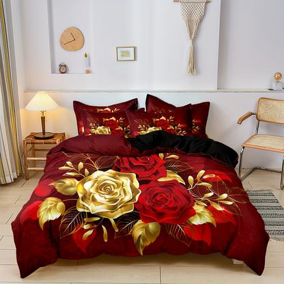 🏠Neues Angebot 2026: 50% Rabatt 🌹  Rose Gold Blumen Druck Federdecke Set