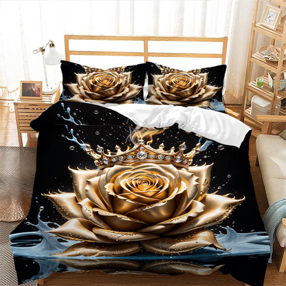 🏠Neues Angebot 2026: 50% Rabatt 🌹  Rose Gold Blumen Druck Federdecke Set