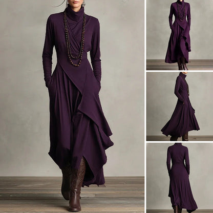 💖Black-Friday-Mega-Angebot – 50 % Rabatt!💖Damen elegantes Maxikleid mit hohem Kragen und asymmetrischer Drapierung