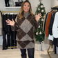 🎄🎁Weihnachtsverkauf: 50 % Rabatt💥Damen-Strickset mit Rautenmuster: Pullover und Rock, 2-teilig
