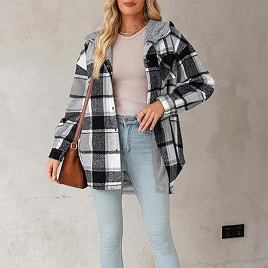 🍂🧥2025 Neue Damen Classic Cozy Plaid Kapuzenjacke