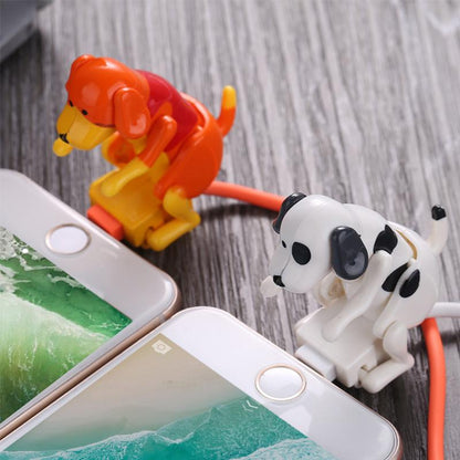 Schnelllade-Datenkabel mit Welpenmotiv, kompatibel mit Android- und Apple-Smartphones mit USB‑C- und Lightning-Anschluss.
