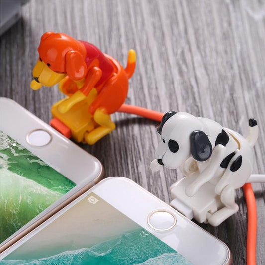 Schnelllade-Datenkabel mit Welpenmotiv, kompatibel mit Android- und Apple-Smartphones mit USB‑C- und Lightning-Anschluss.