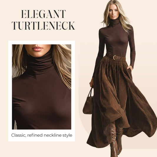 Vintage-Chic-Set aus Rollkragenpullover und Cordrock