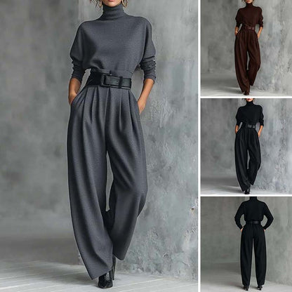 🧡 Elegantes Damen-Zweiteiler-Set: Rollkragenshirt & High-Waist-Hose – Premium Business & Freizeit Outfit ✨