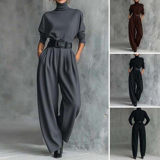 🧡 Elegantes Damen-Zweiteiler-Set: Rollkragenshirt & High-Waist-Hose – Premium Business & Freizeit Outfit ✨