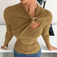 Langärmliges Damen-Top aus geripptem Strick mit Twist-Front