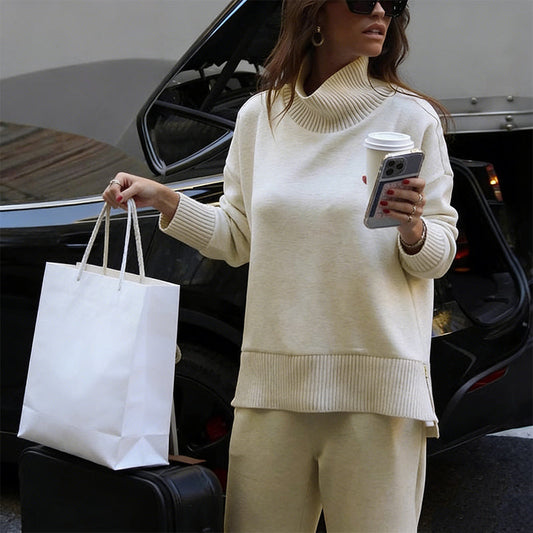 🎁2026 Neuheiten 50 % RABATT💥Sweatshirt mit hohem Kragen und seitlichem Reißverschluss & Hose im Set 👚👖