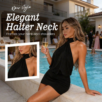 Sexy ärmelloses, rückenfreies Minikleid für Damen – Sommerkleid mit Neckholder, figurbetont, für Partys und Clubs