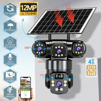 4G-Außenkamera mit Nachtsichtfunktion, wasserdichtem Blitzschutz, Solarbetrieb – Dreifachkamera, die weder Netzwerk noch Stromanschluss benötigt