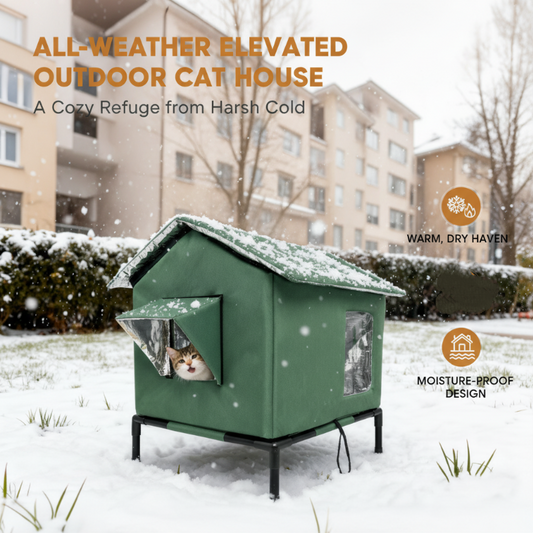 🏠 Nur für kurze Zeit: 50% Rabatt! 🐈 Erhöhtes Outdoor-Katzenhaus für jedes Wetter – Wasserdicht, isoliert, faltbar 🌧️